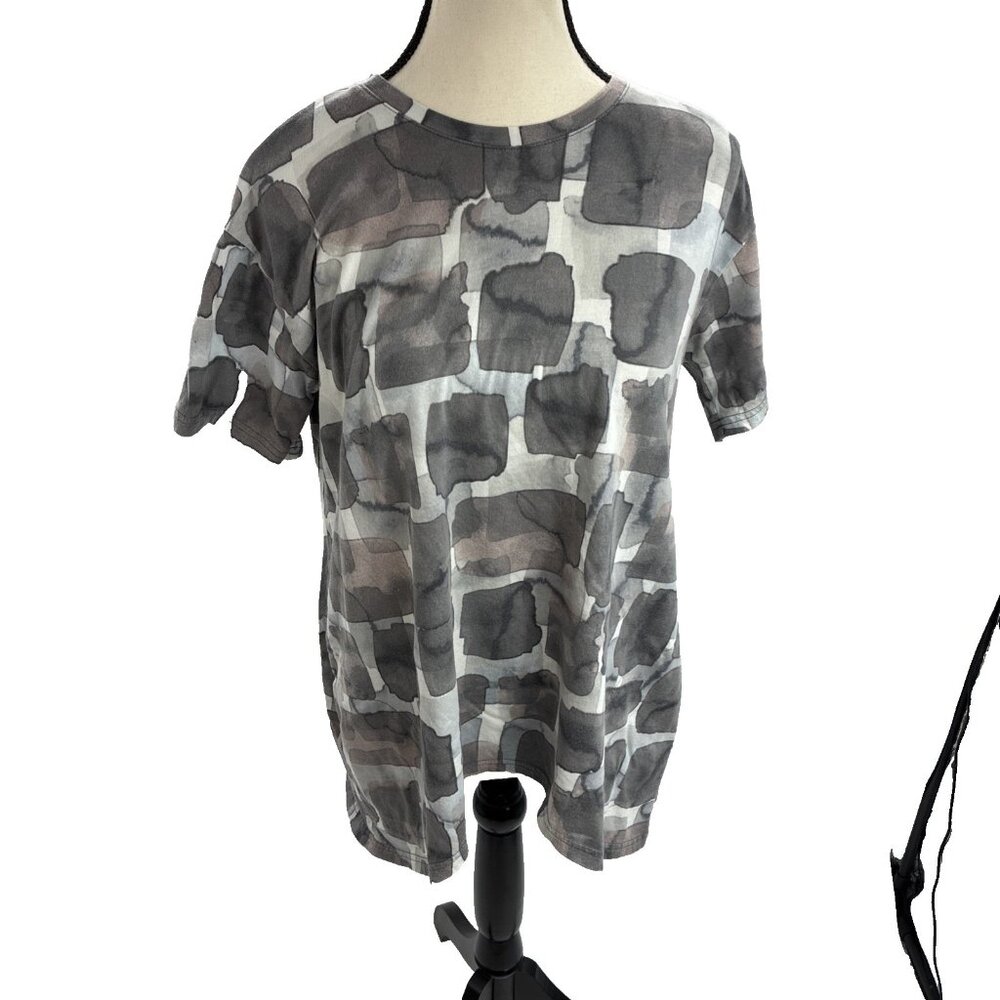 Logo Lori Goldstein Womens XS Top Gray Abstract Print Short Sleeve Tunic Tee